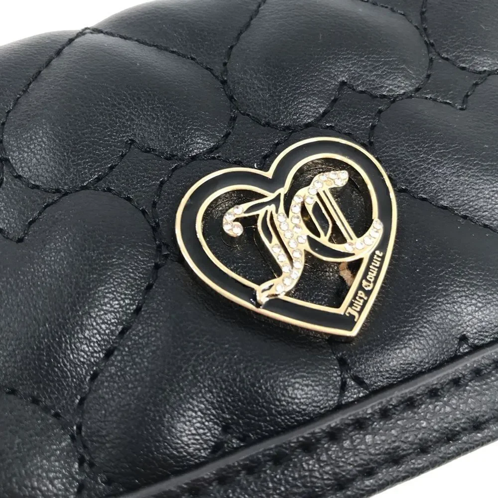 Juicy Couture Black Heart Quilted Monogram Heart Card Case Mini Snap Wallet